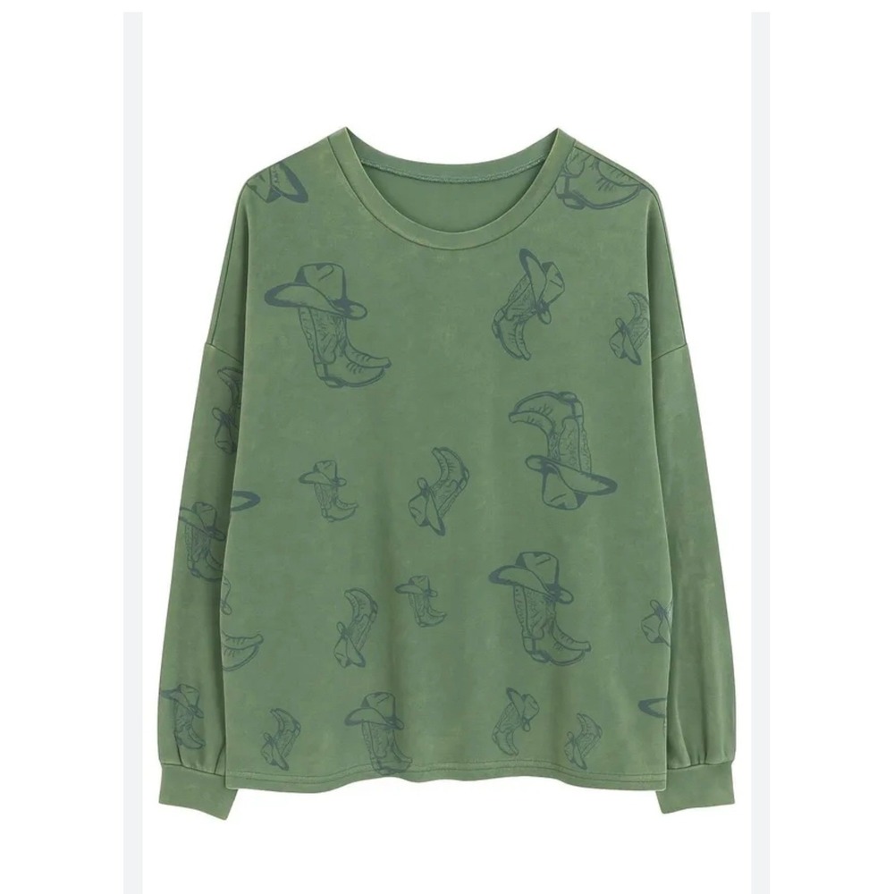 Easel NEW Green Western Sweatshirt Rodeo Country Oversized Boots Hat Chore